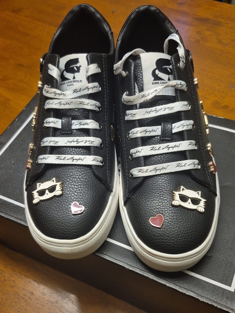 Karl Lagerfeld Kids Black Sneakers with White Accents and Charm Details